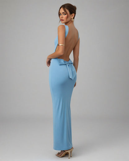 EVELLE Satin Bow-Back Maxi Dress